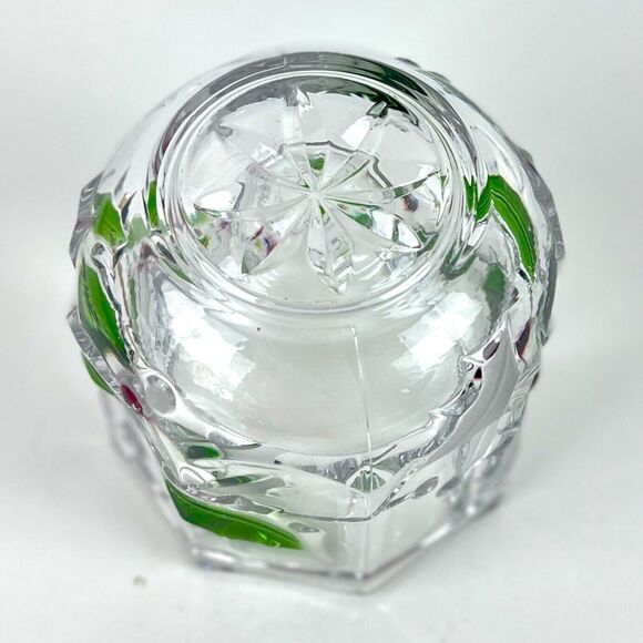 Mikasa Glass Votive Candle embossed Red green Holly berries Christmas home decor - Picture 7 of 9
